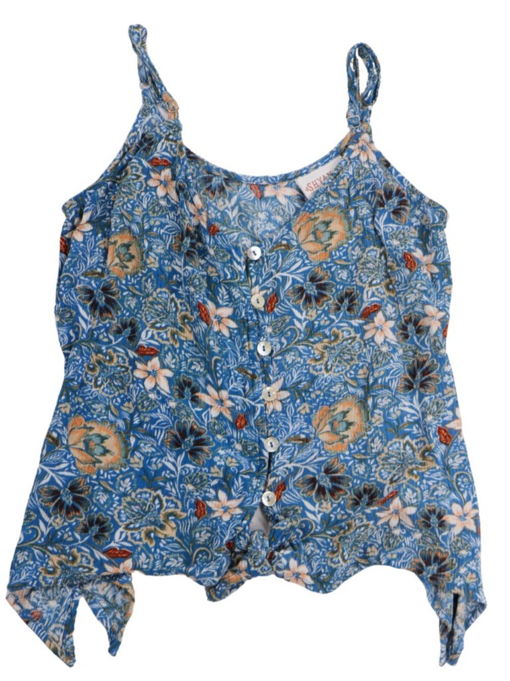 Shyanne Floral Handkerchief Hem Cami Tank Top XS Boho Western Blue